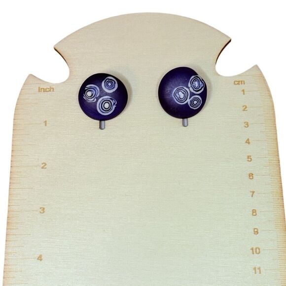 Vintage Cobalt Blue Cabochon Clip In Earrings 1" Ceramic - Picture 12 of 12